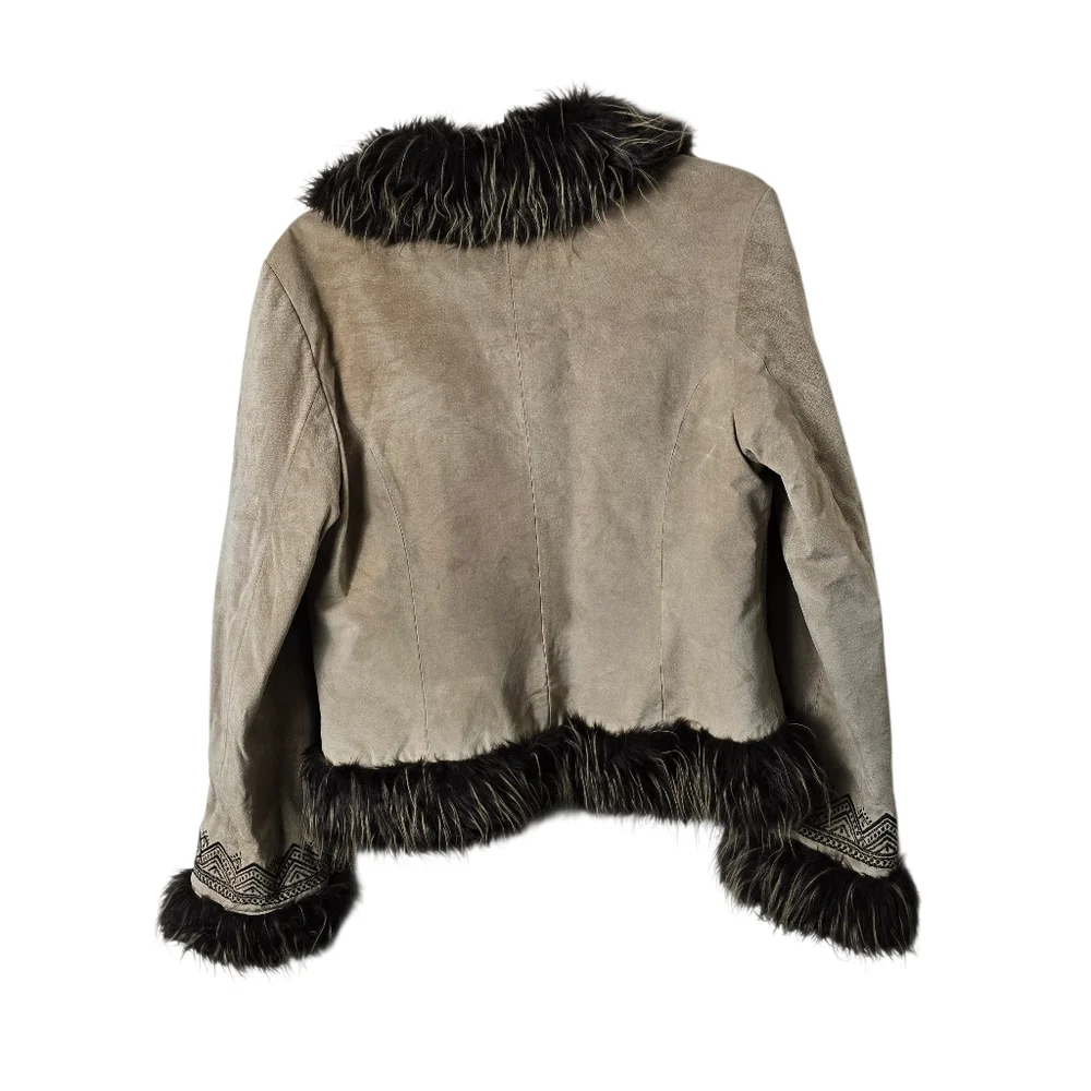 Weatherproof Garment Co. Vtg  Suede Leather Tan Embroidered Penny Lane Coat M - Picture 4 of 17